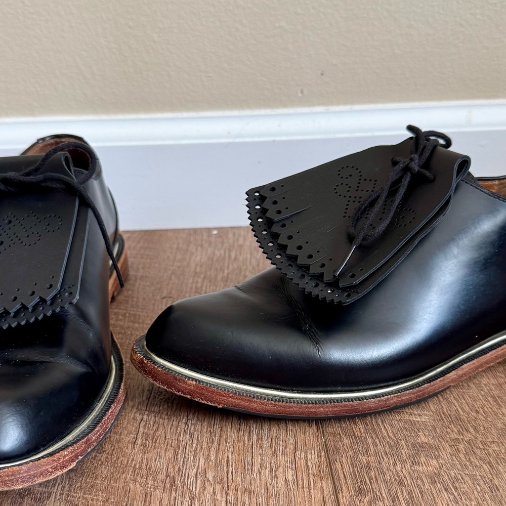 John Fluevog Black Leather Loafers
